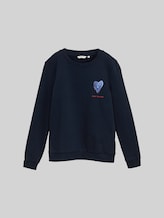 TOM TAILOR Damen Loose Fit Sweatshirt mit Print, blau, Uni, Gr. XS