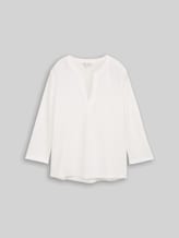 TOM TAILOR Damen Henley Langarmshirt im Material-Mix, weiß, Uni, Gr. XL