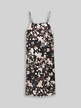 TOM TAILOR DENIM Damen Satin Midi-Kleid mit Muster, schwarz, Gemustert, Gr. XL