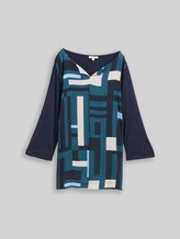 TOM TAILOR Damen Plus Size - Langarmshirt im Material-Mix, blau, Gemustert, Gr. 46