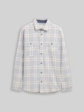 TOM TAILOR Herren Regular Fit Cordhemd mit Karomuster, weiß, Kariert, Gr. S