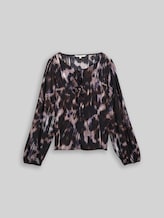 TOM TAILOR DENIM Damen Loose Fit Bluse mit Schleifen-Details, schwarz, Gemustert, Gr. XS
