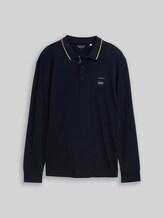 TOM TAILOR Herren Langarm Piqué Poloshirt mit Logo-Print, blau, Uni, Gr. S
