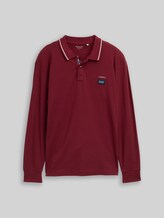 TOM TAILOR Herren Langarm Piqué Poloshirt mit Logo-Print, rot, Uni, Gr. S
