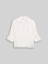 TOM TAILOR Damen Oversized Satinbluse mit Turn-up-Funktion, weiß, Uni, Gr. 34