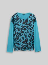 TOM TAILOR Damen Loose Fit Langarmshirt mit Leo-Print, blau, Animalprint, Gr. XL