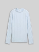 TOM TAILOR Damen Cosy Langarmshirt mit Stehkragen, blau, Meliert, Gr. XL