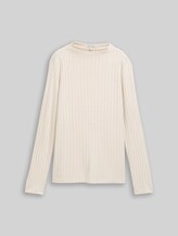 TOM TAILOR Damen Cosy Langarmshirt mit Stehkragen, beige, Meliert, Gr. XL