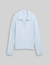 TOM TAILOR Damen Cosy Langarmshirt mit Polokragen, blau, Meliert, Gr. XXL