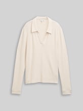 TOM TAILOR Damen Cosy Langarmshirt mit Polokragen, beige, Meliert, Gr. XL