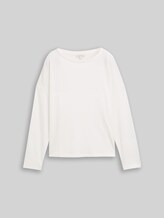 TOM TAILOR Damen Loose Fit Langarmshirt mit Rippstruktur, weiß, Uni, Gr. XL