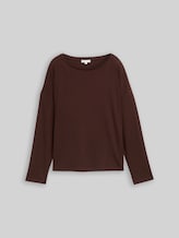 TOM TAILOR Damen Loose Fit Langarmshirt mit Rippstruktur, braun, Uni, Gr. XL