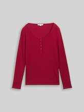 TOM TAILOR Damen Slim Fit Henley Langarmshirt, rot, Uni, Gr. XL