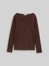 TOM TAILOR Damen Slim Fit Henley Langarmshirt, braun, Uni, Gr. XL