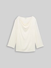 TOM TAILOR Damen Langarmshirt mit Wasserfallkragen, weiß, Uni, Gr. XXL
