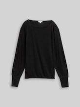 TOM TAILOR Damen Loose Fit Langarmshirt mit Glitzer-Effekt, schwarz, Uni, Gr. XL