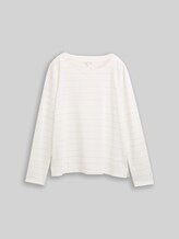 TOM TAILOR Damen Langarmshirt mit Glitzer-Streifenmuster, weiß, Gestreift, Gr. XL
