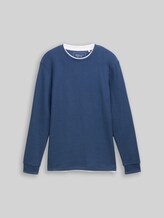 TOM TAILOR DENIM Herren Langarmshirt im 2-in-1-Look, blau, Uni, Gr. S