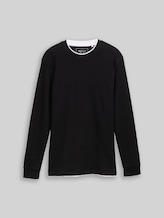 TOM TAILOR DENIM Herren Langarmshirt im 2-in-1-Look, schwarz, Uni, Gr. XXL