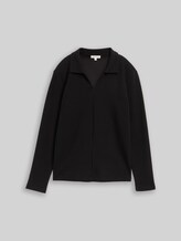 TOM TAILOR Damen Langarmshirt mit Polokragen, schwarz, Uni, Gr. XS