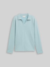 TOM TAILOR Damen Langarmshirt mit Polokragen, grün, Uni, Gr. XL