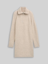 TOM TAILOR DENIM Damen Mini-Kleid mit Troyer-Kragen, beige, Meliert, Gr. XL