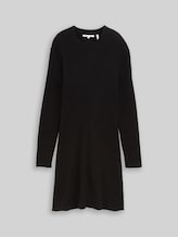 TOM TAILOR DENIM Damen Fitted Mini-Kleid aus Rippstrick, schwarz, Uni, Gr. XL