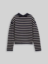 TOM TAILOR DENIM Damen Relaxed Fit Strickpullover mit Streifenmuster, blau, Gestreift, Gr. S