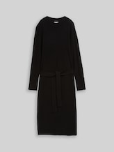 TOM TAILOR Damen Fitted Midi-Kleid mit Gürtel, schwarz, Uni, Gr. 38