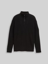 TOM TAILOR DENIM Herren Relaxed Fit Troyer Strickpullover, schwarz, Uni, Gr. M