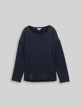TOM TAILOR Damen Loose Fit Langarmshirt im Material-Mix, blau, Uni, Gr. XL