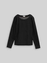 TOM TAILOR Damen Langarmshirt mit Glitzer-Effekt, grau, Nadelstreifen, Gr. XL