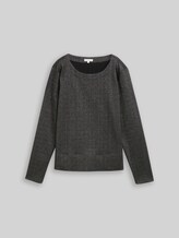 TOM TAILOR Damen Langarmshirt mit Glitzer-Effekt, schwarz, Uni, Gr. XL