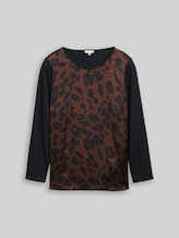 TOM TAILOR Damen Plus Size - Loose Fit Langarmshirt mit Leo-Print, braun, Animalprint, Gr. 46