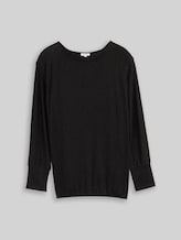 TOM TAILOR Damen Plus Size - Loose Fit Langarmshirt mit Glitzer-Effekt, schwarz, Uni, Gr. 46