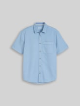 TOM TAILOR Herren Regular Fit Kurzarmhemd mit Waffelstruktur, blau, Uni, Gr. XXL