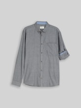 TOM TAILOR Herren Regular Fit Hemd mit Turn-Up-Funktion, grau, Fischgrät, Gr. XXL