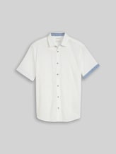 TOM TAILOR Herren Regular Fit Kurzarmhemd mit Leinenanteil, weiß, Uni, Gr. XXL