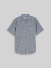TOM TAILOR Herren Regular Fit Kurzarmhemd mit Leinenanteil, blau, Gemustert, Gr. XXL