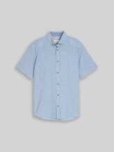 TOM TAILOR Herren Regular Fit Kurzarmhemd mit Leinenanteil, blau, Gemustert, Gr. XL