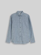 TOM TAILOR DENIM Herren Relaxed Fit Hemd mit Leinenanteil, blau, Meliert, Gr. XL