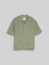 TOM TAILOR DENIM Herren Loose Fit Resort Hemd mit Leinenanteil, grün, Uni, Gr. XXL