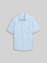 TOM TAILOR DENIM Herren Relaxed Fit Kurzarmhemd mit Brusttasche, blau, Uni, Gr. S