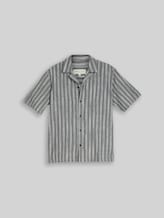 TOM TAILOR DENIM Herren Relaxed Fit Resort Hemd mit Leinenanteil, schwarz, Gestreift, Gr. XXL
