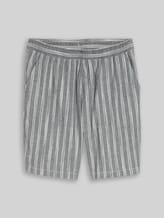 TOM TAILOR DENIM Herren TTRELAXED Shorts mit Leinenanteil, schwarz, Gestreift, Gr. XXL