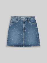 TOM TAILOR DENIM Damen Mini-Jeansrock mit Herz-Print, blau, Uni, Gr. XS