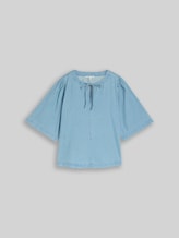 TOM TAILOR DENIM Damen Jeansbluse mit Schleifen-Detail, blau, Uni, Gr. M