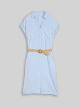 TOM TAILOR Damen Loose Fit Midi-Kleid mit Gürtel, blau, Gestreift, Gr. 36