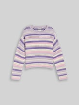 TOM TAILOR Mädchen Cropped Strickpullover mit Streifenmuster, lila, Gestreift, Gr. 176
