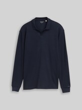 TOM TAILOR Herren Langarm Poloshirt mit Waffelstruktur, blau, Uni, Gr. XXL